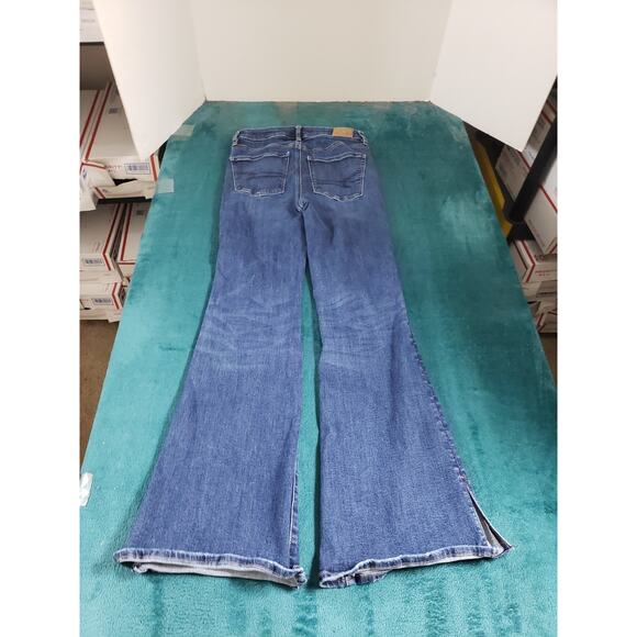 American Eagle Jeans Size 2 Womens Blue Stretch High Rise Boho Flared Wide Leg - Picture 11 of 14